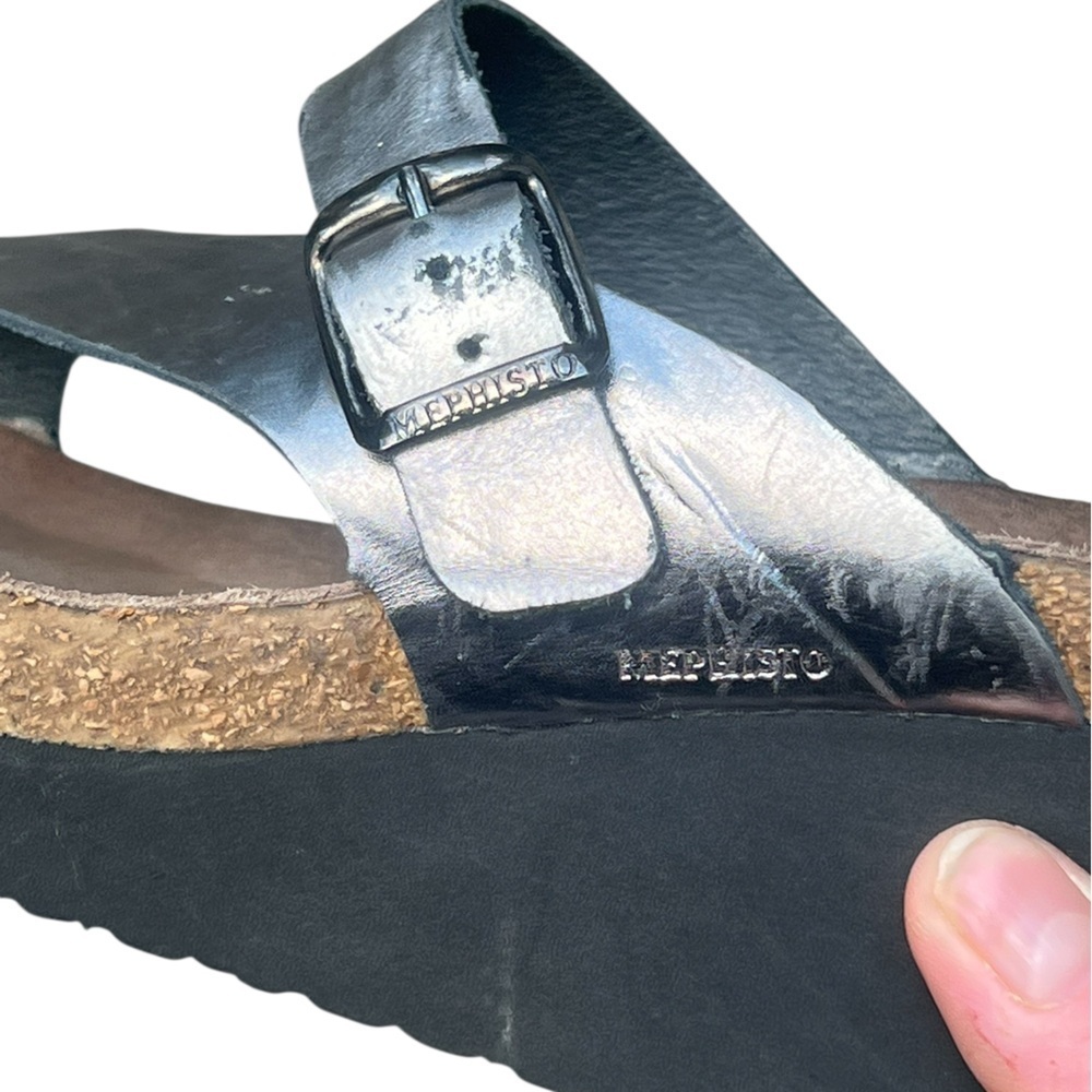 Mephisto Tyfanie silver leather cork foot bed wedge sandals - Picture 8 of 11